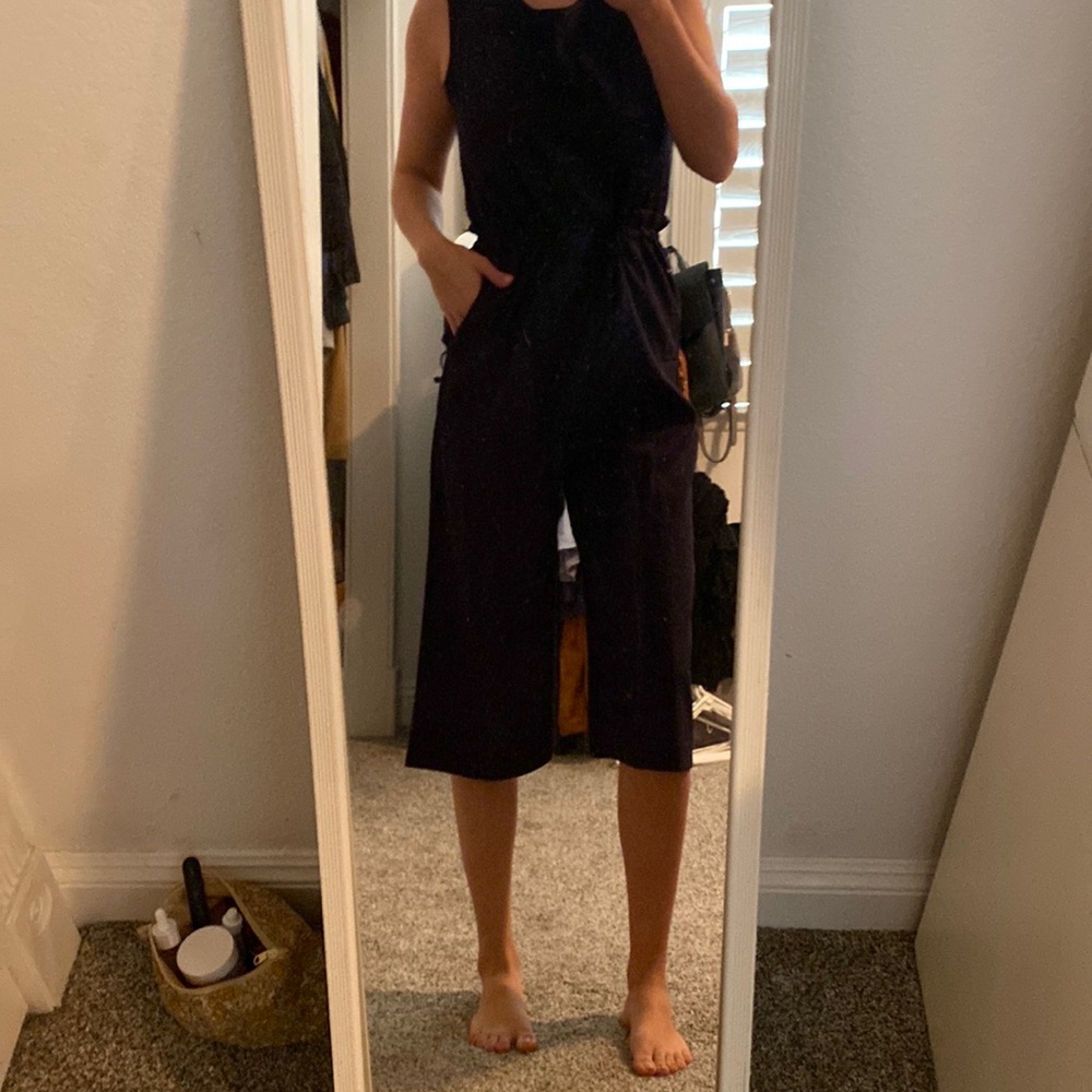 Navy Culotte Romper with Pockets and Zipper up the Back